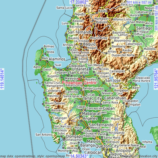 Topographic map of Pindangan Centro