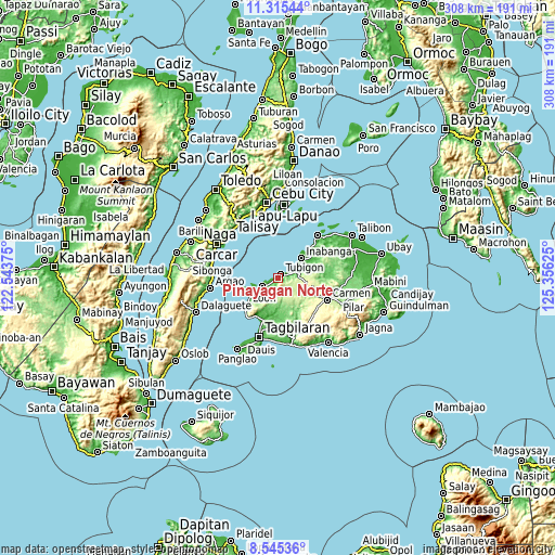 Topographic map of Pinayagan Norte