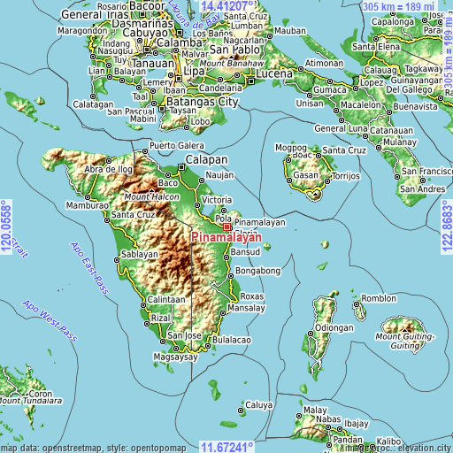 Topographic map of Pinamalayan