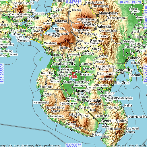 Topographic map of Pikit