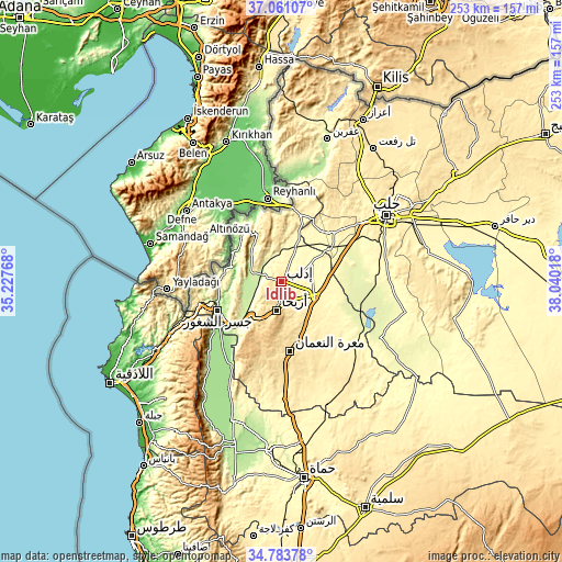 Topographic map of Idlib