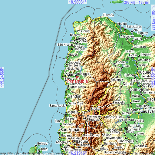 Topographic map of Peñarrubia