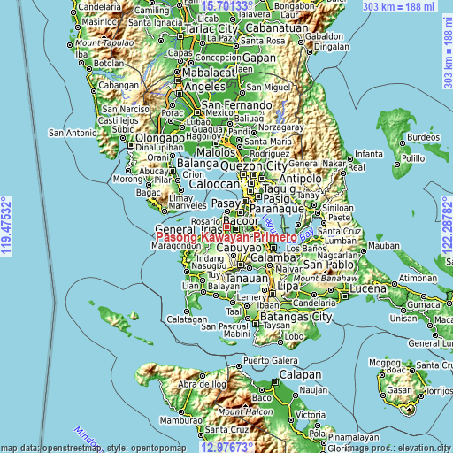 Topographic map of Pasong Kawayan Primero