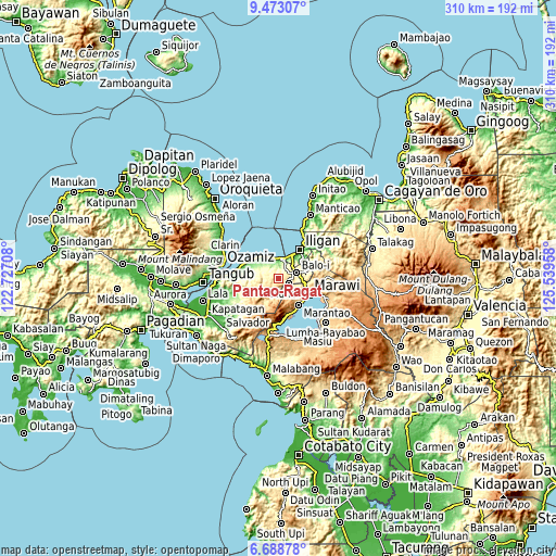 Topographic map of Pantao-Ragat