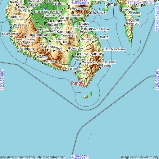 Topographic map of Pangyan