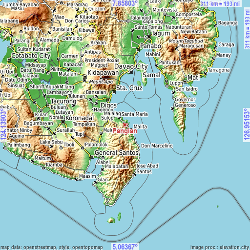 Topographic map of Pangian