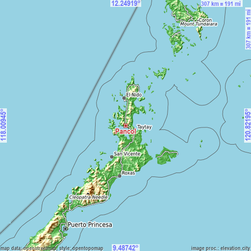 Topographic map of Pancol