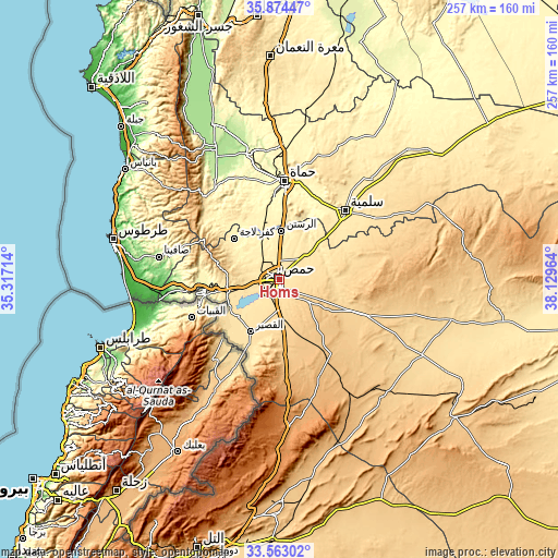 Topographic map of Homs