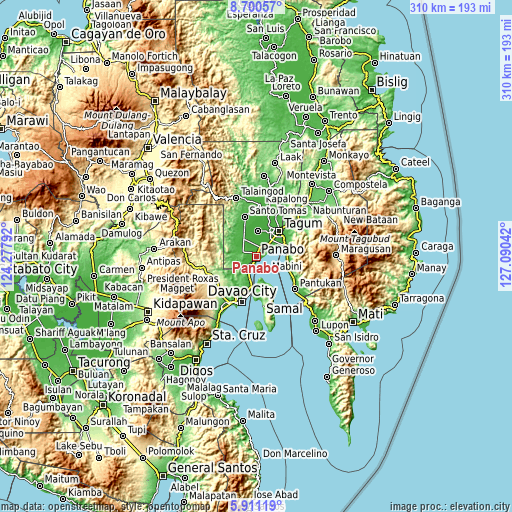 Topographic map of Panabo