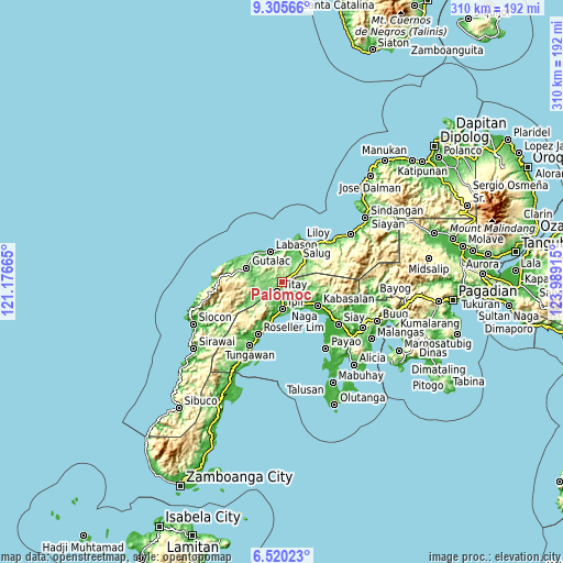 Topographic map of Palomoc