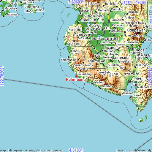 Topographic map of Palimbang