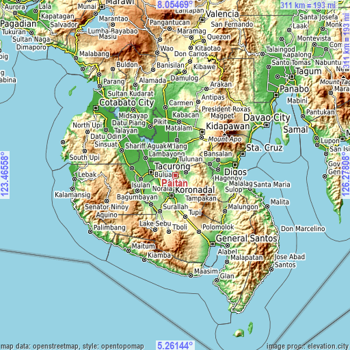 Topographic map of Paitan