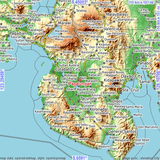 Topographic map of Pagalungan