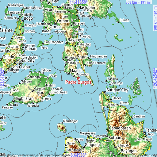 Topographic map of Padre Burgos