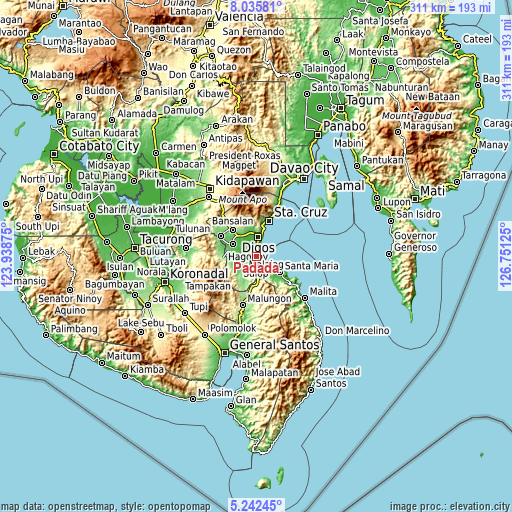 Topographic map of Padada