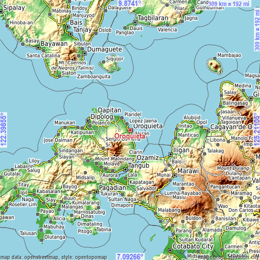 Topographic map of Oroquieta