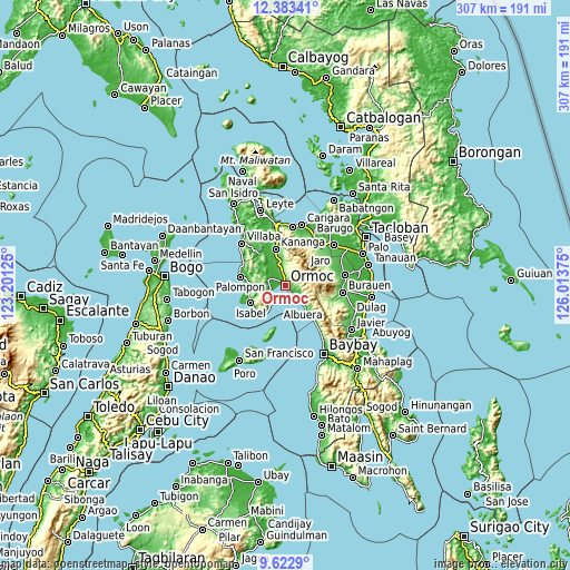 Topographic map of Ormoc