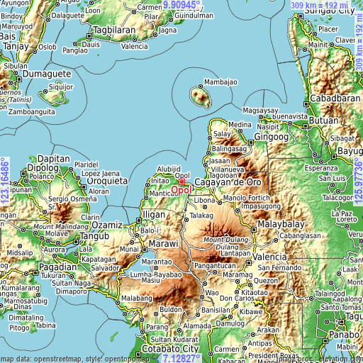 Topographic map of Opol