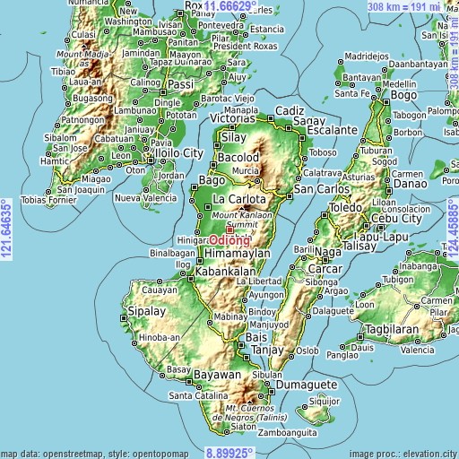 Topographic map of Odiong