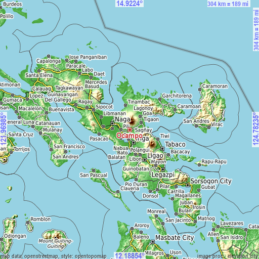 Topographic map of Ocampo