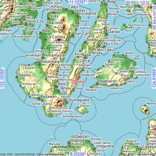 Topographic map of Obong