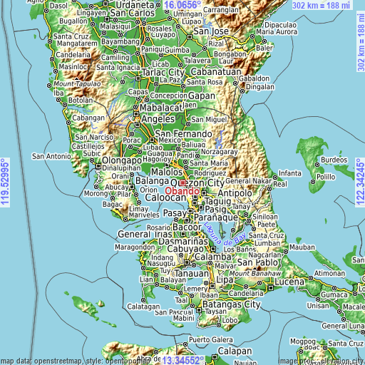 Topographic map of Obando