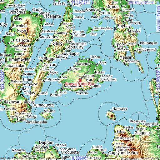 Topographic map of Nueva Vida Sur