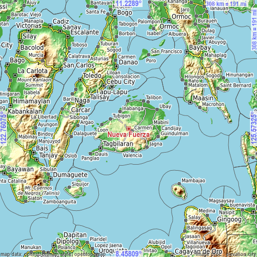 Topographic map of Nueva Fuerza