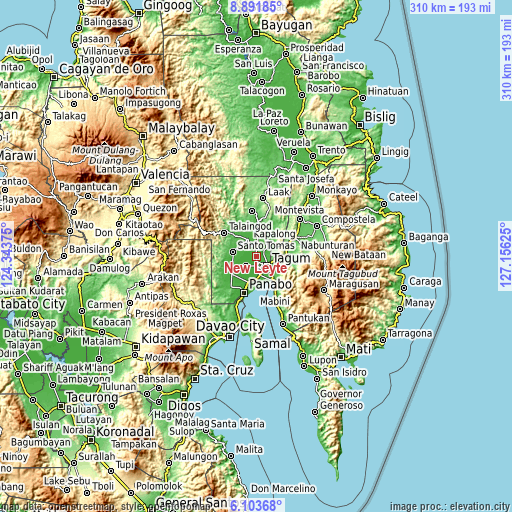 Topographic map of New Leyte