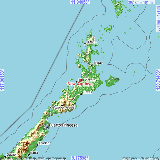 Topographic map of New Agutaya