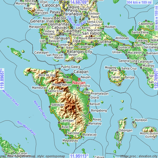 Topographic map of Naujan