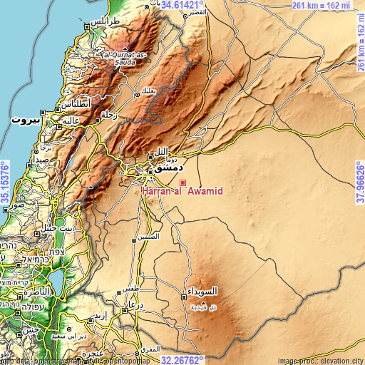 Topographic map of Ḩarrān al ‘Awāmīd