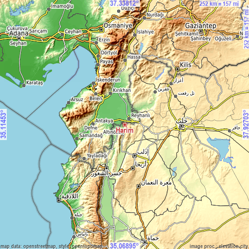 Topographic map of Ḩārim