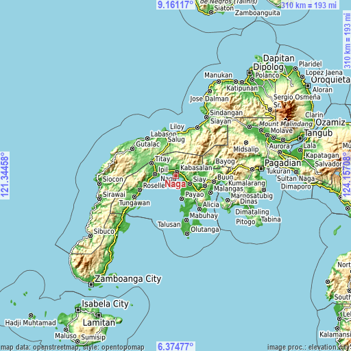 Topographic map of Naga