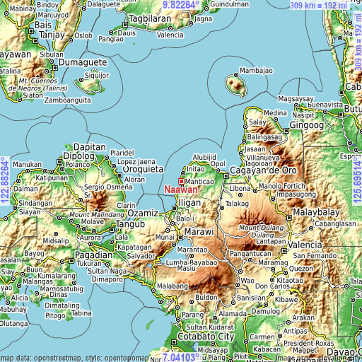 Topographic map of Naawan