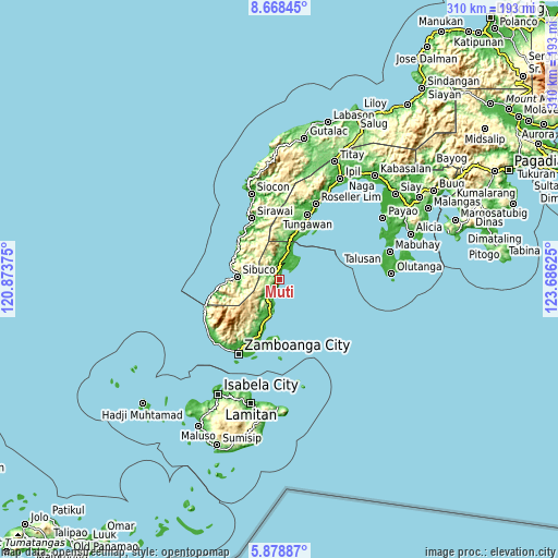 Topographic map of Muti