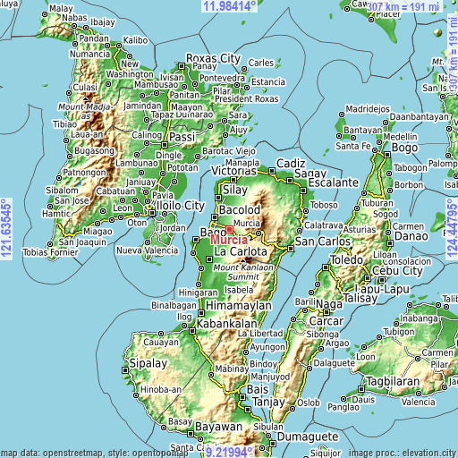 Topographic map of Murcia