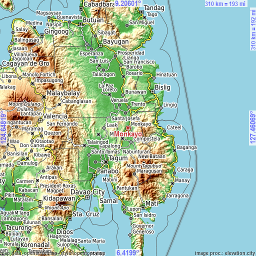 Topographic map of Monkayo