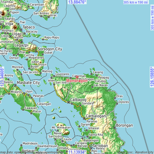 Topographic map of Mondragon