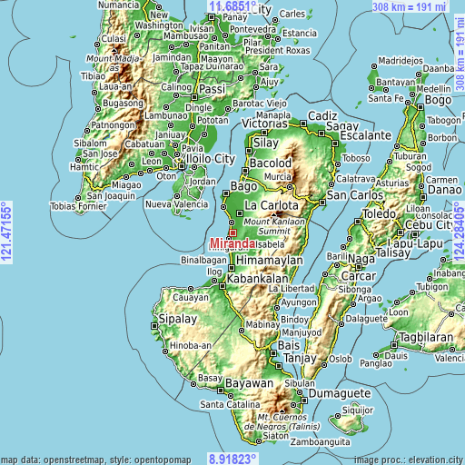 Topographic map of Miranda