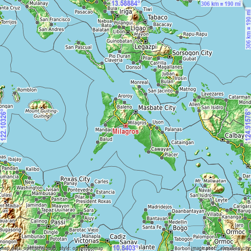 Topographic map of Milagros