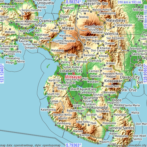 Topographic map of Midsayap