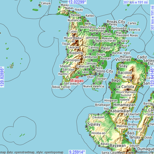 Topographic map of Miagao