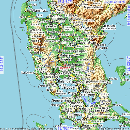 Topographic map of Mexico