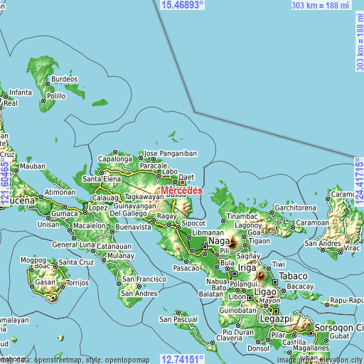 Topographic map of Mercedes