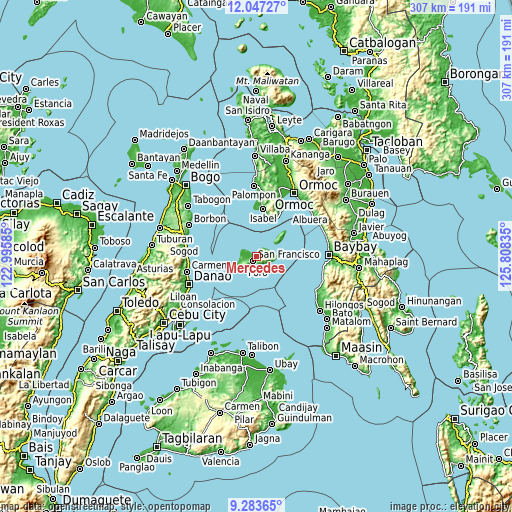 Topographic map of Mercedes