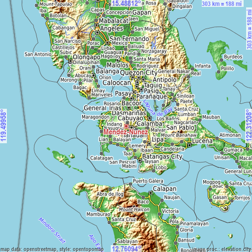 Topographic map of Mendez-Nuñez