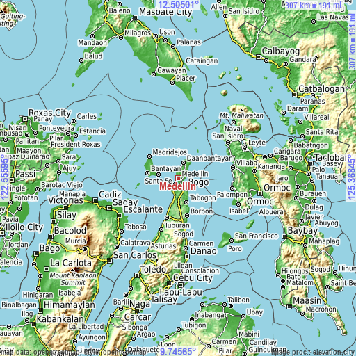 Topographic map of Medellin