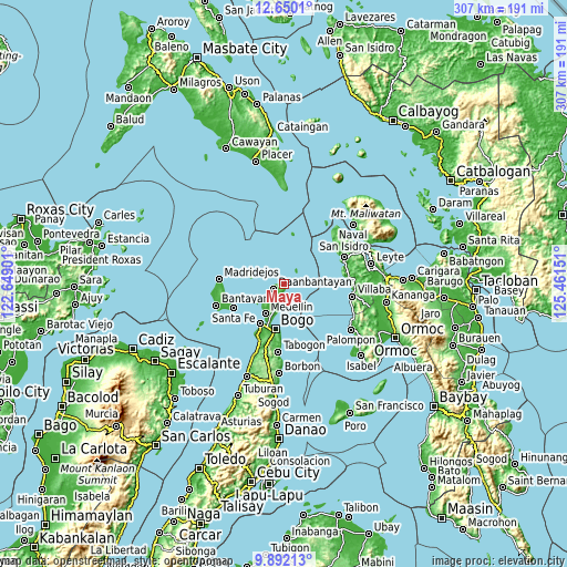 Topographic map of Maya