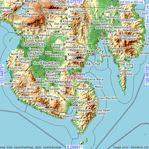 Topographic map of Matanao